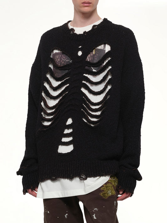 Rib & Spine Knit Pullover in Black