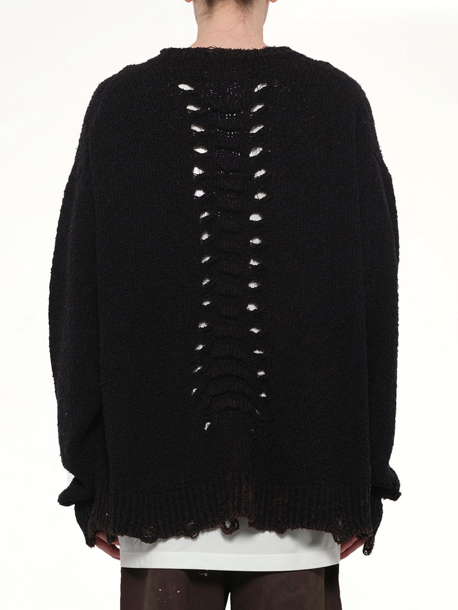 Rib & Spine Knit Pullover in Black