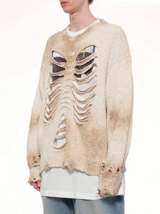 Rib & Spine Knit Pullover in Ivory
