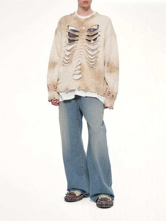 Rib & Spine Knit Pullover in Ivory