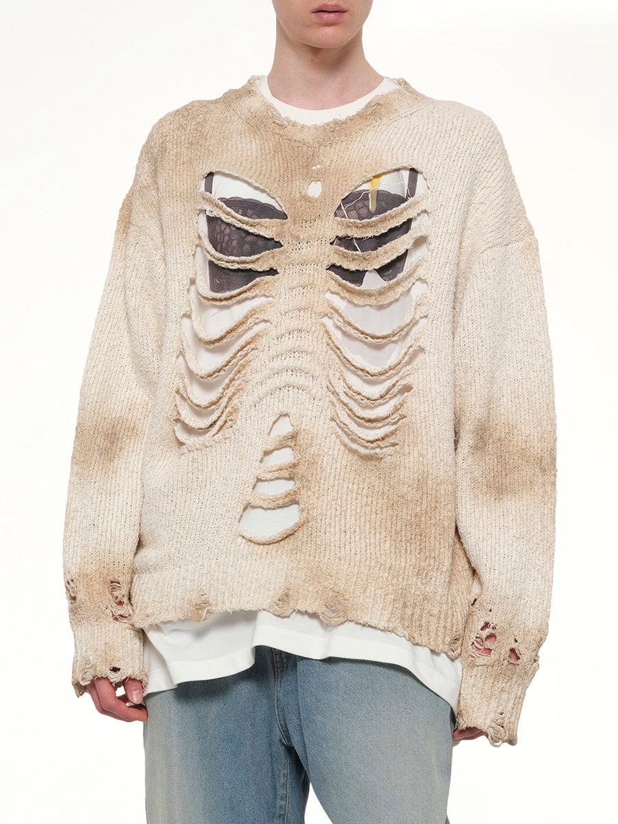 Rib & Spine Knit Pullover in Ivory
