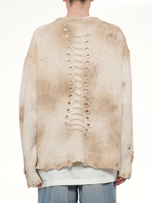 Rib & Spine Knit Pullover in Ivory