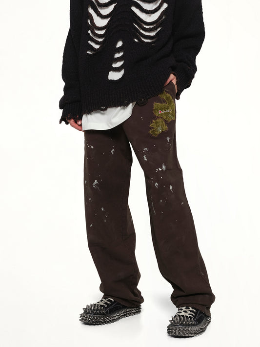 Moss-Grown Embroidery Sweat Pants in Brown