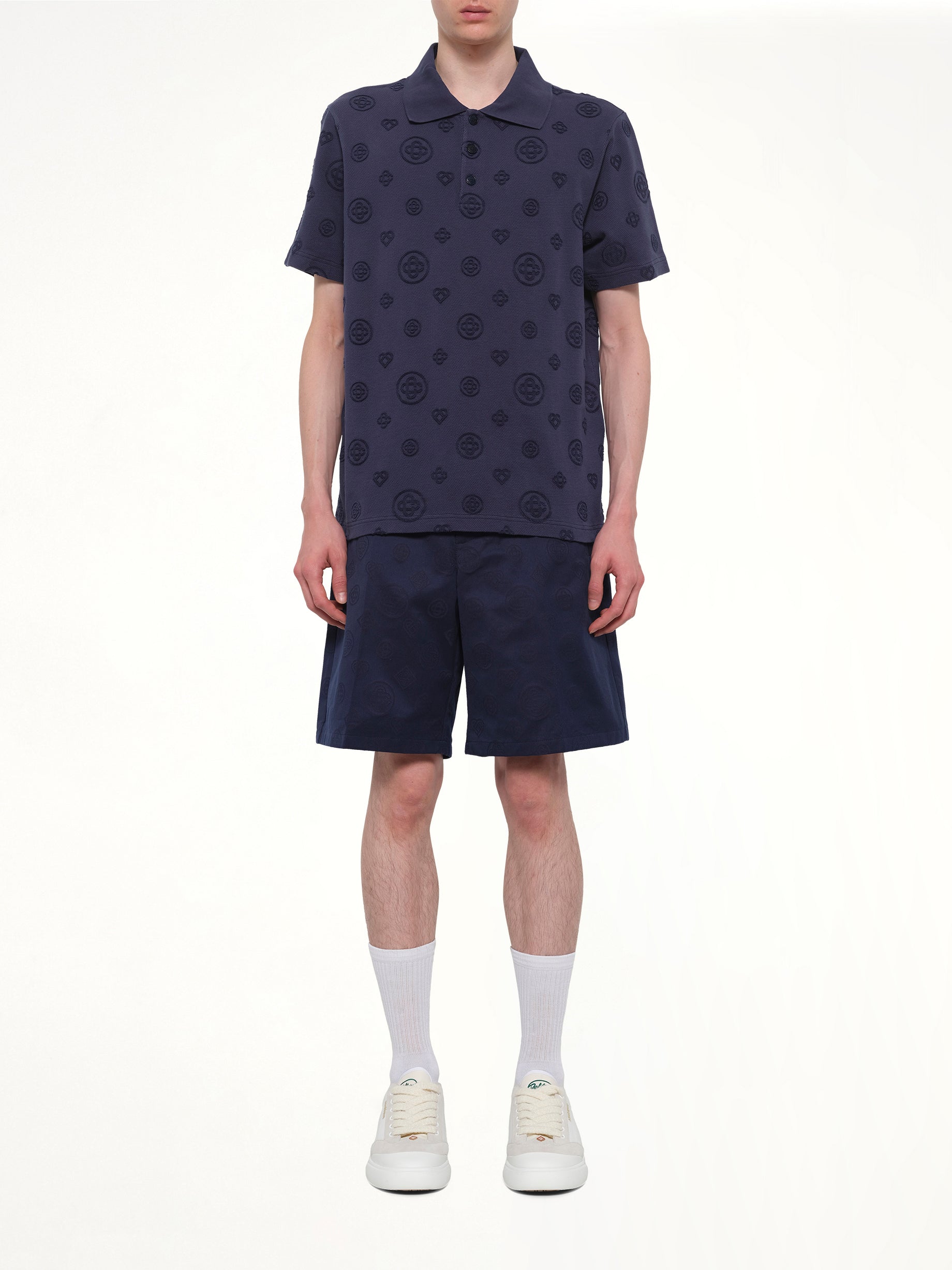 CASABLANCA Applique Monogram Polo in Navy Model View from MARAIS