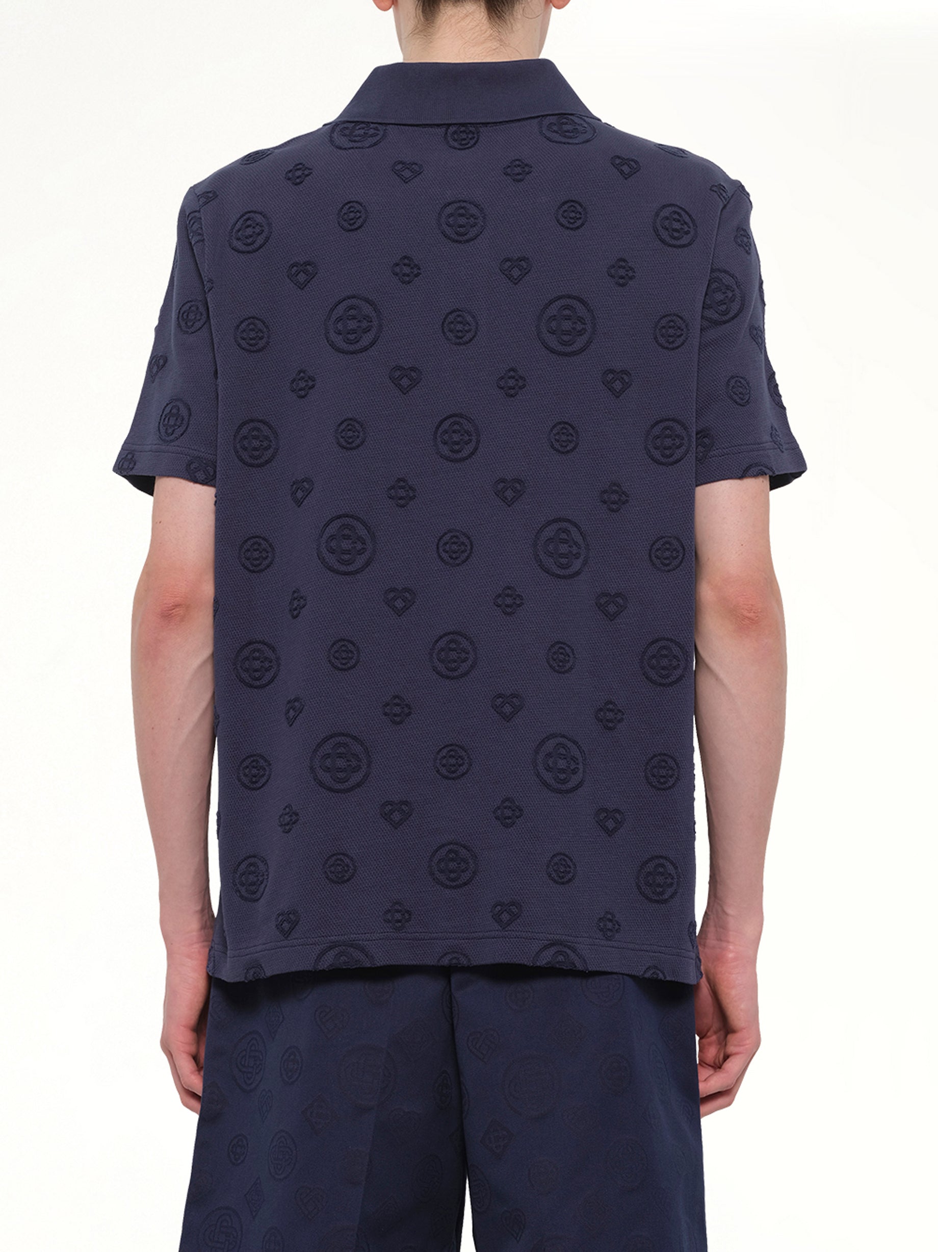 CASABLANCA Applique Monogram Polo in Navy Back View from MARAIS