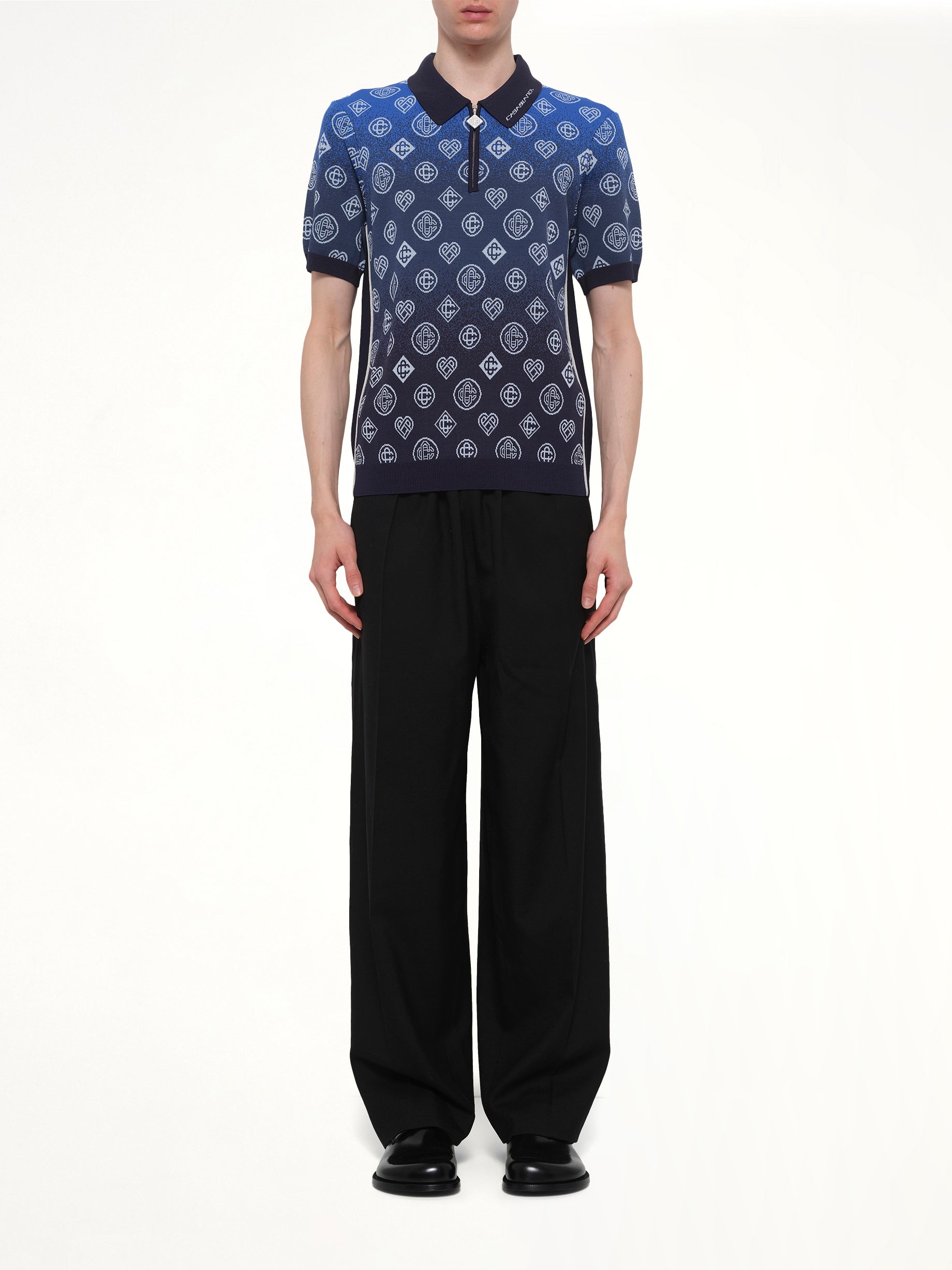 CASABLANCA Gradient Monogram Polo Shirt in Blue Model View from MARAIS