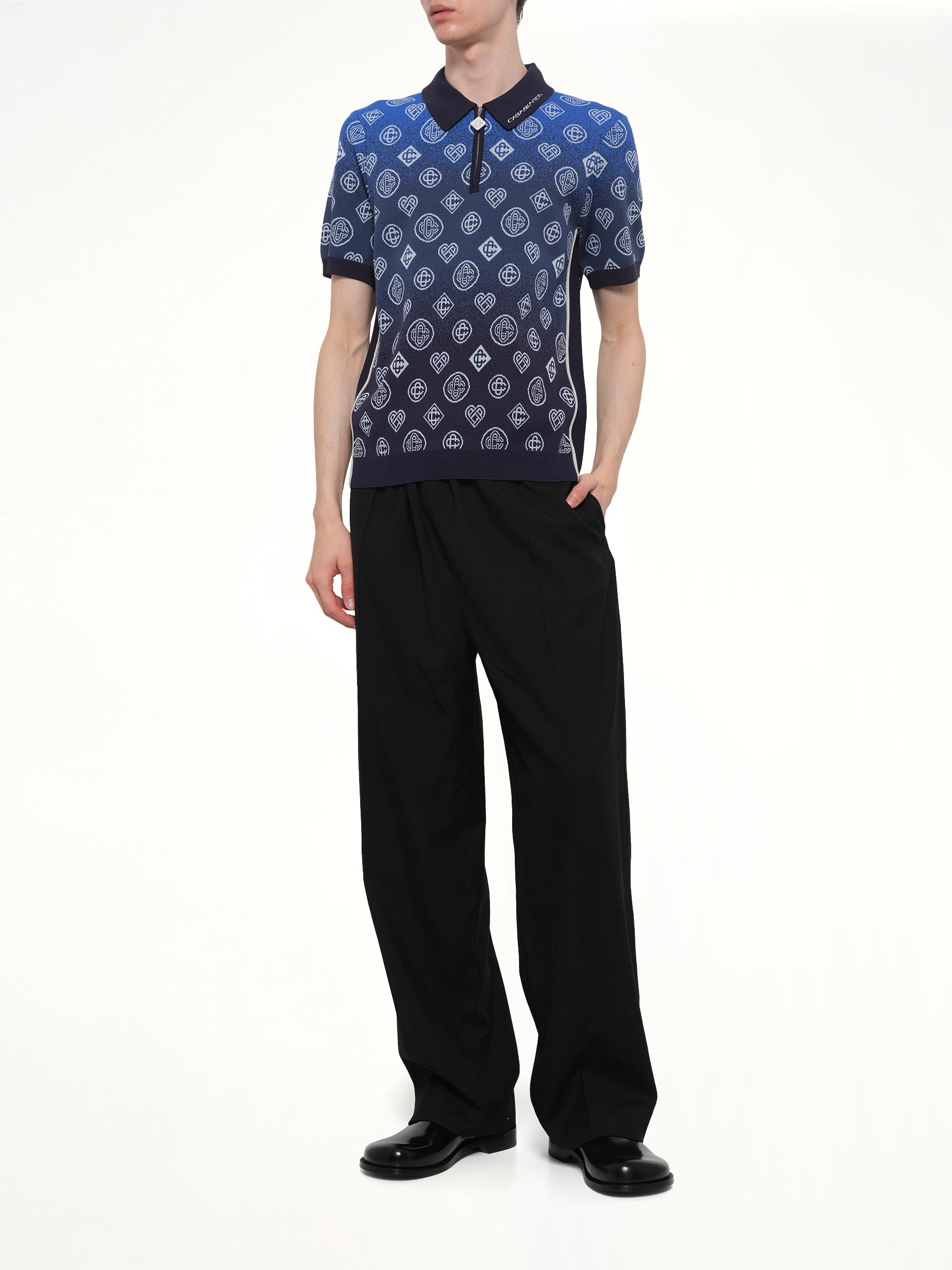 CASABLANCA Gradient Monogram Polo Shirt in Blue Full Reference from MARAIS