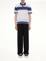 Mesh Stripe Polo in Navy/White