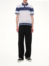 Mesh Stripe Polo in Navy/White