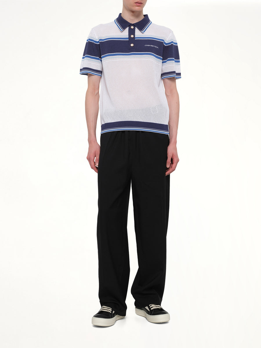 Mesh Stripe Polo in Navy/White