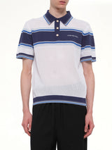Mesh Stripe Polo in Navy/White