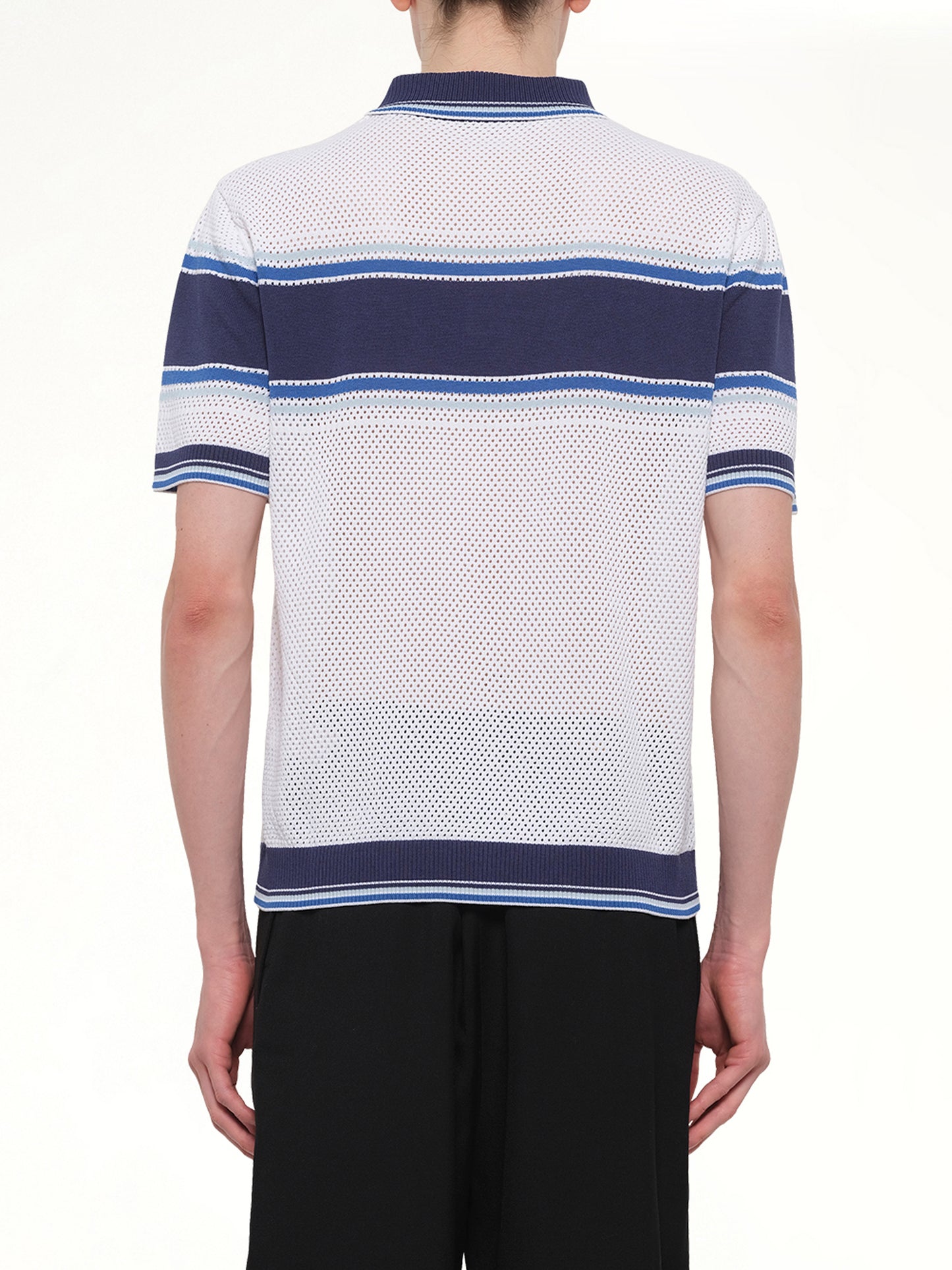 Mesh Stripe Polo in Navy/White