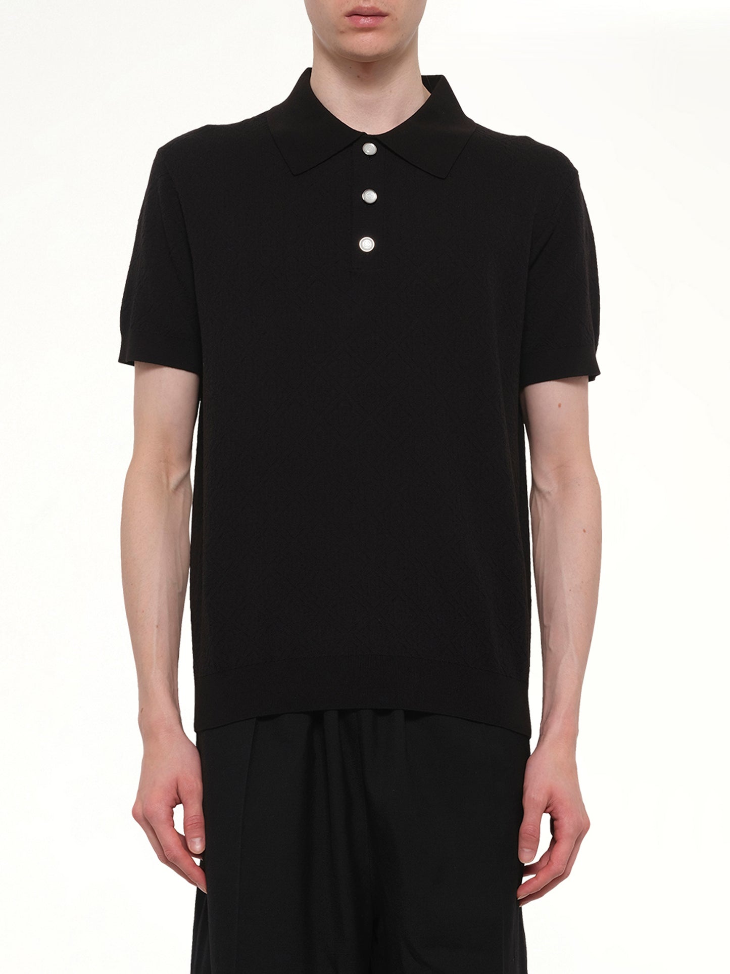 Pointelle Monogram Polo in Black