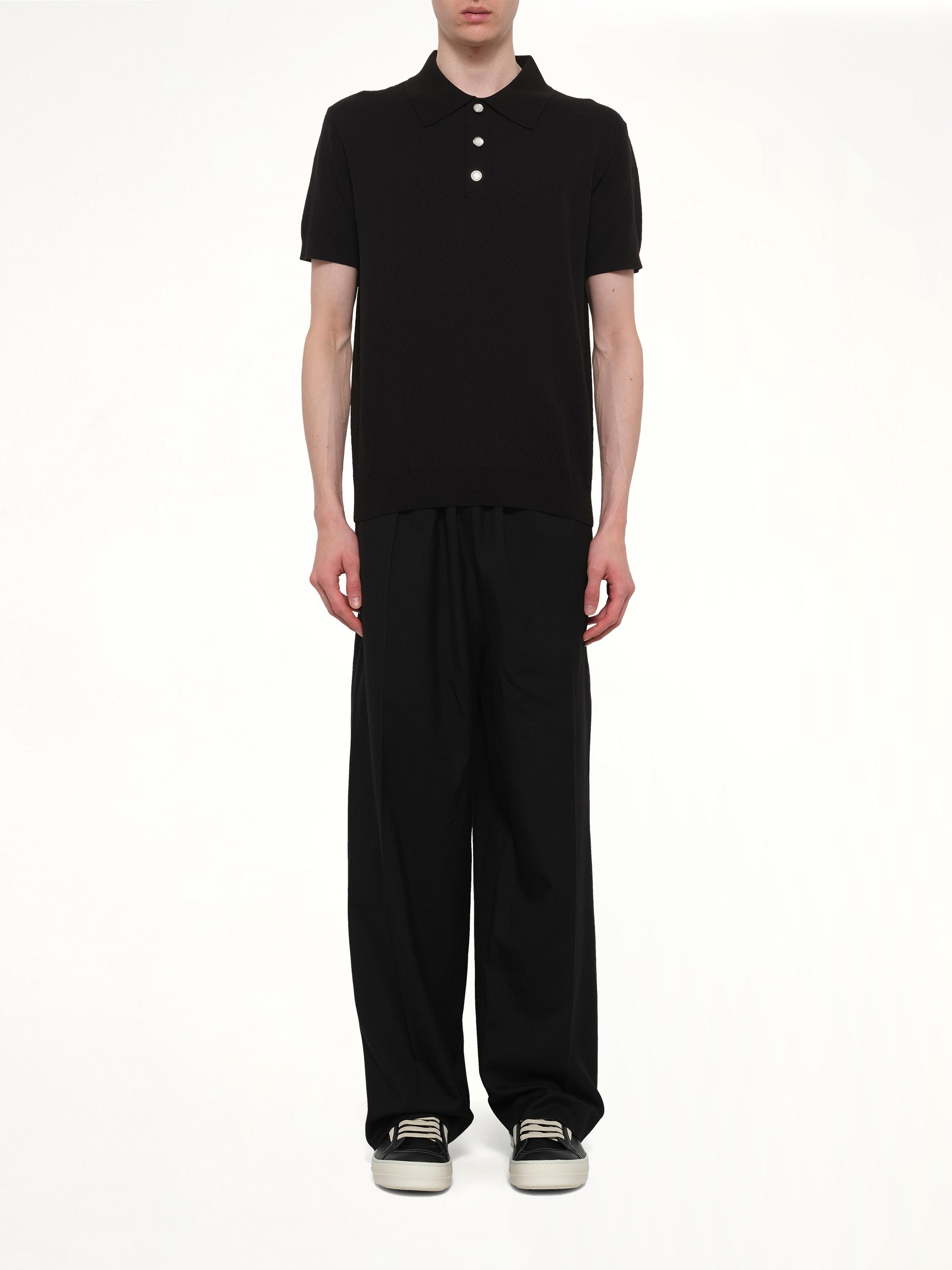 CASABLANCA , Pointelle Monogram Polo in Black Model View from MARAIS