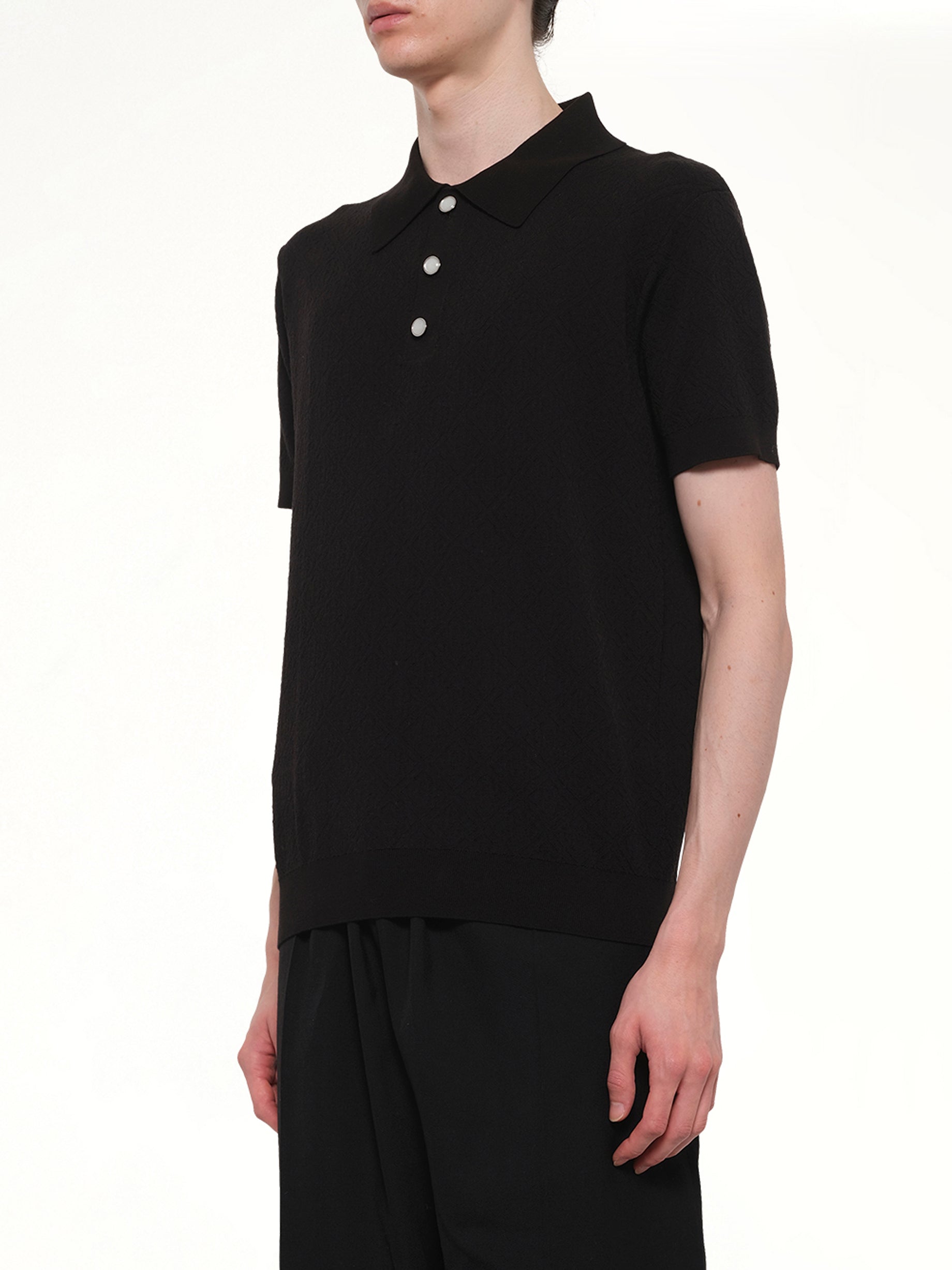 CASABLANCA , Pointelle Monogram Polo in Black Side View from MARAIS