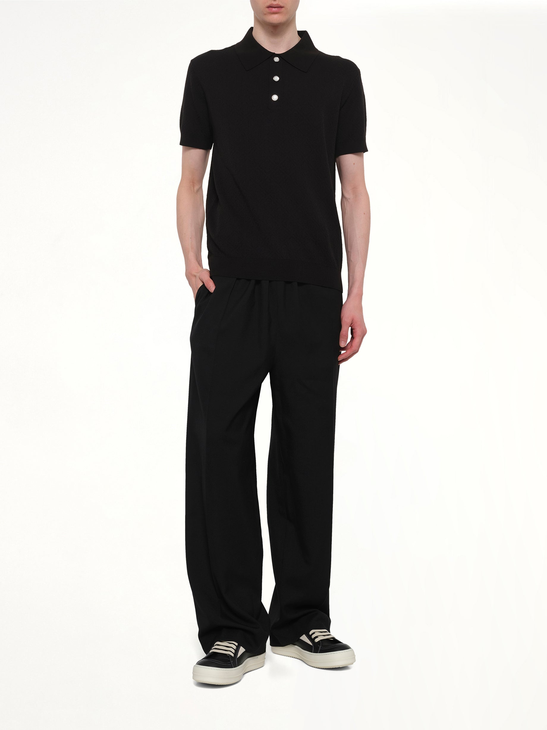 CASABLANCA , Pointelle Monogram Polo in Black Full Reference from MARAIS