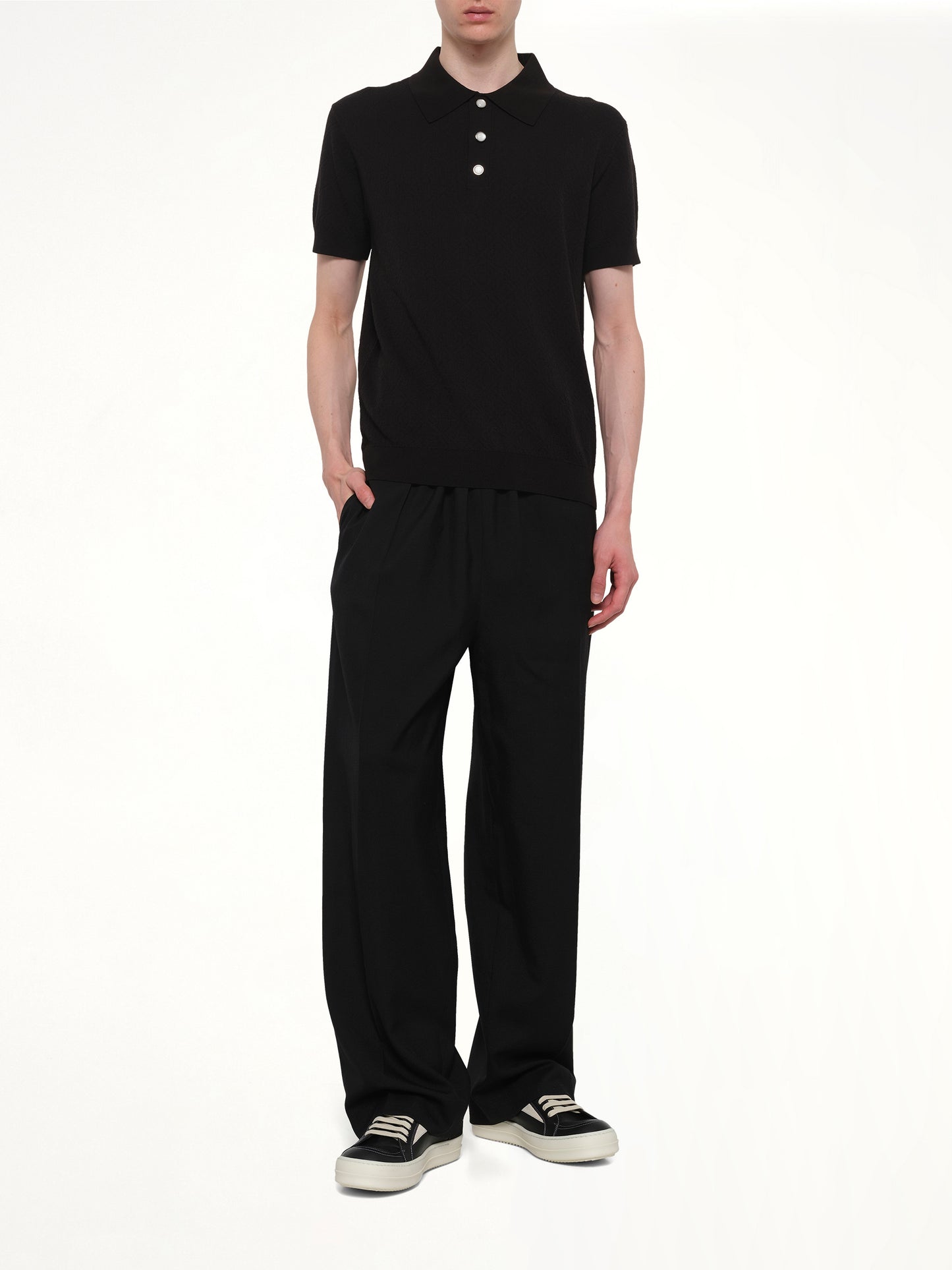 Pointelle Monogram Polo in Black