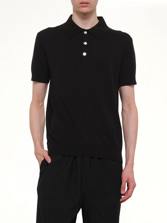 Pointelle Monogram Polo in Black