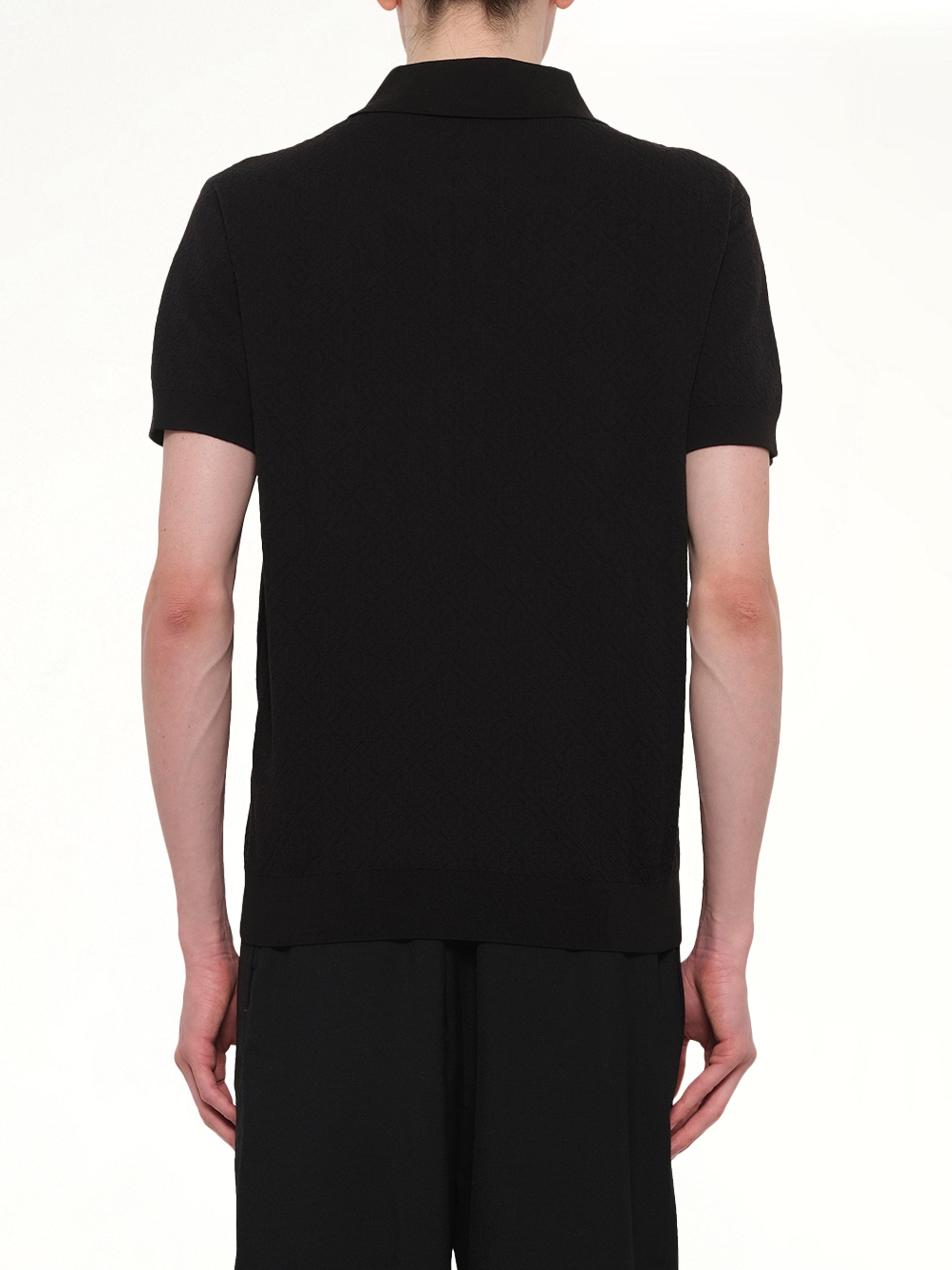 CASABLANCA , Pointelle Monogram Polo in Black Back View from MARAIS