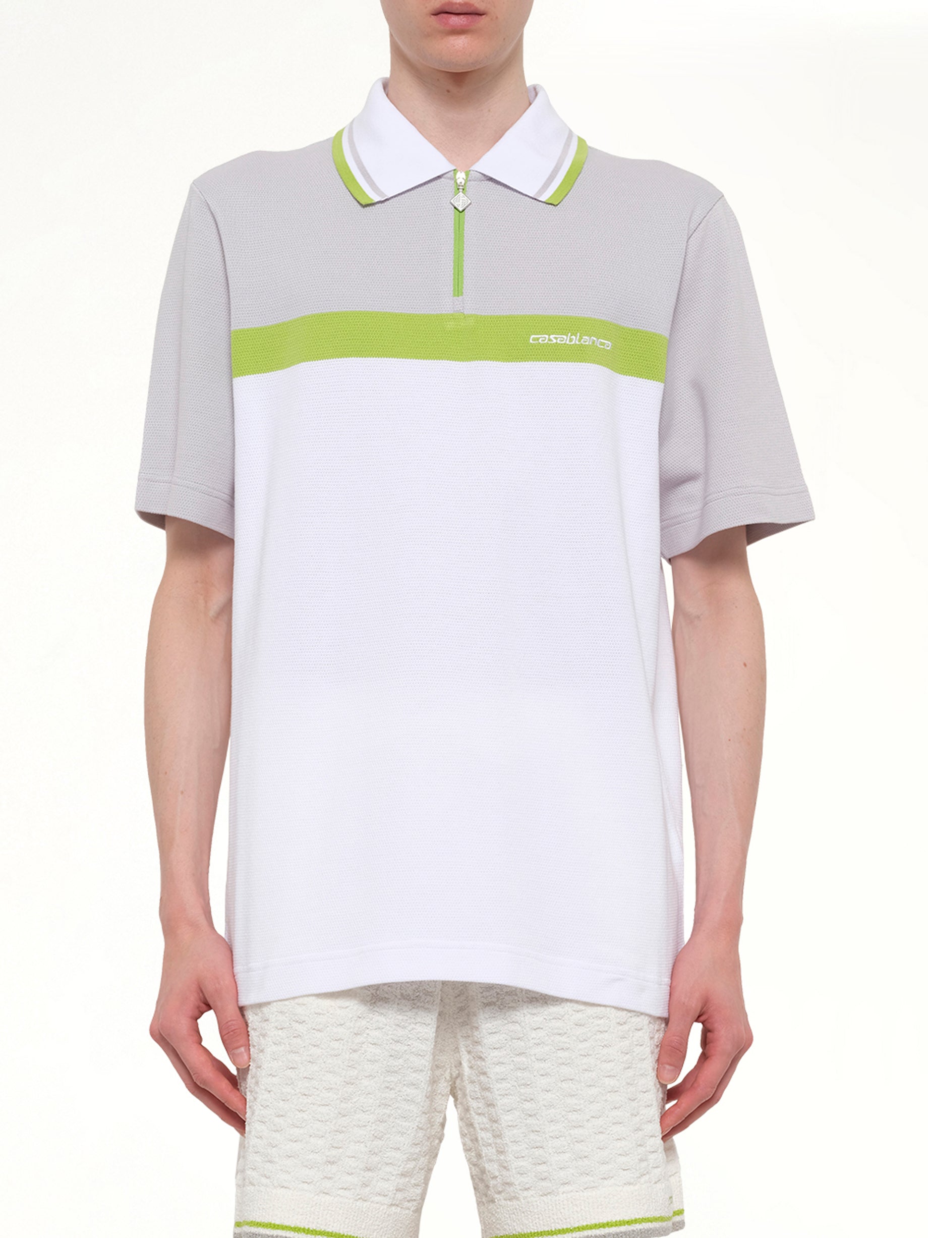 Quarter Zip Polo in Grey/White