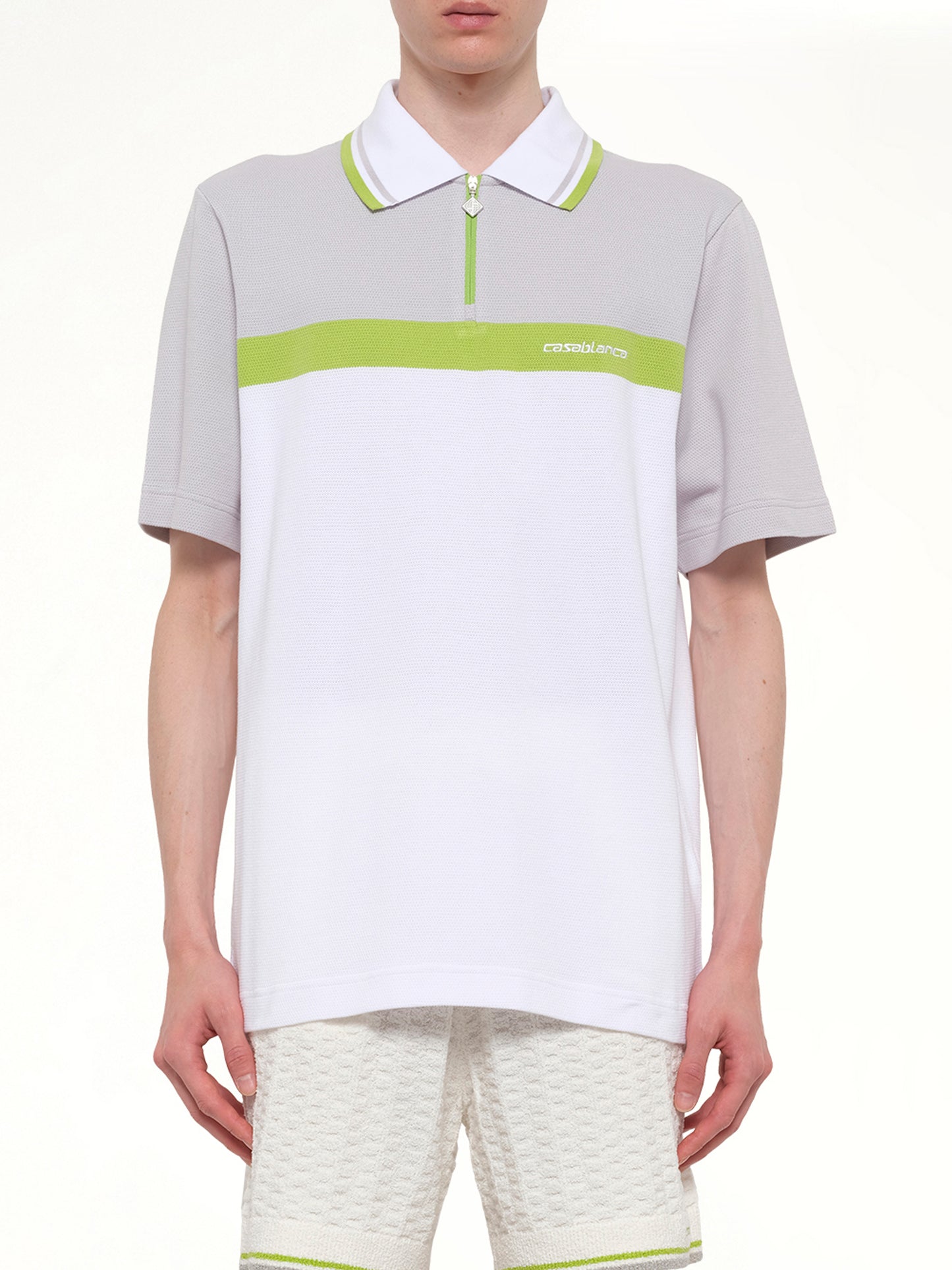 Quarter Zip Polo in Grey/White