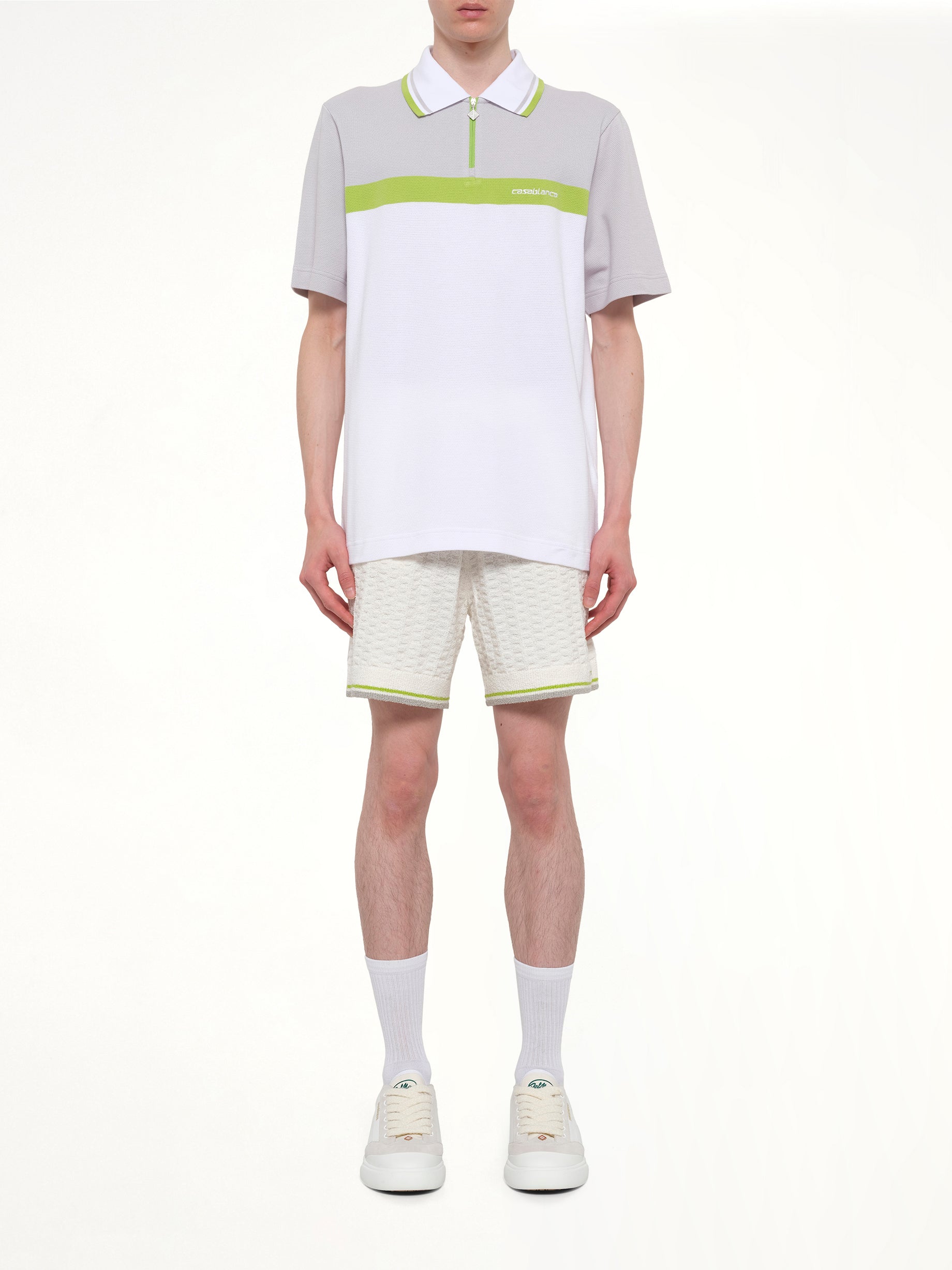 CASABLANCA Quarter Zip Polo in Grey/White Model View from MARAIS