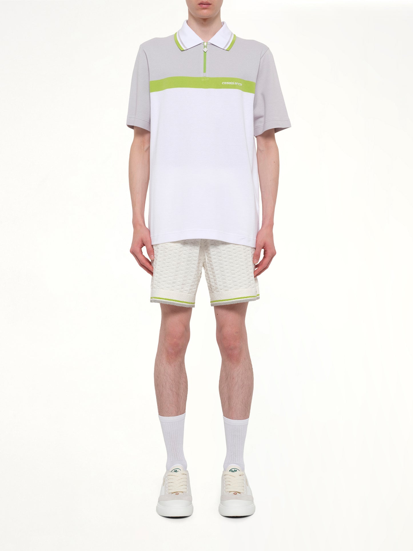 Quarter Zip Polo in Grey/White