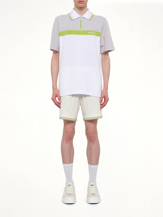 Quarter Zip Polo in Grey/White