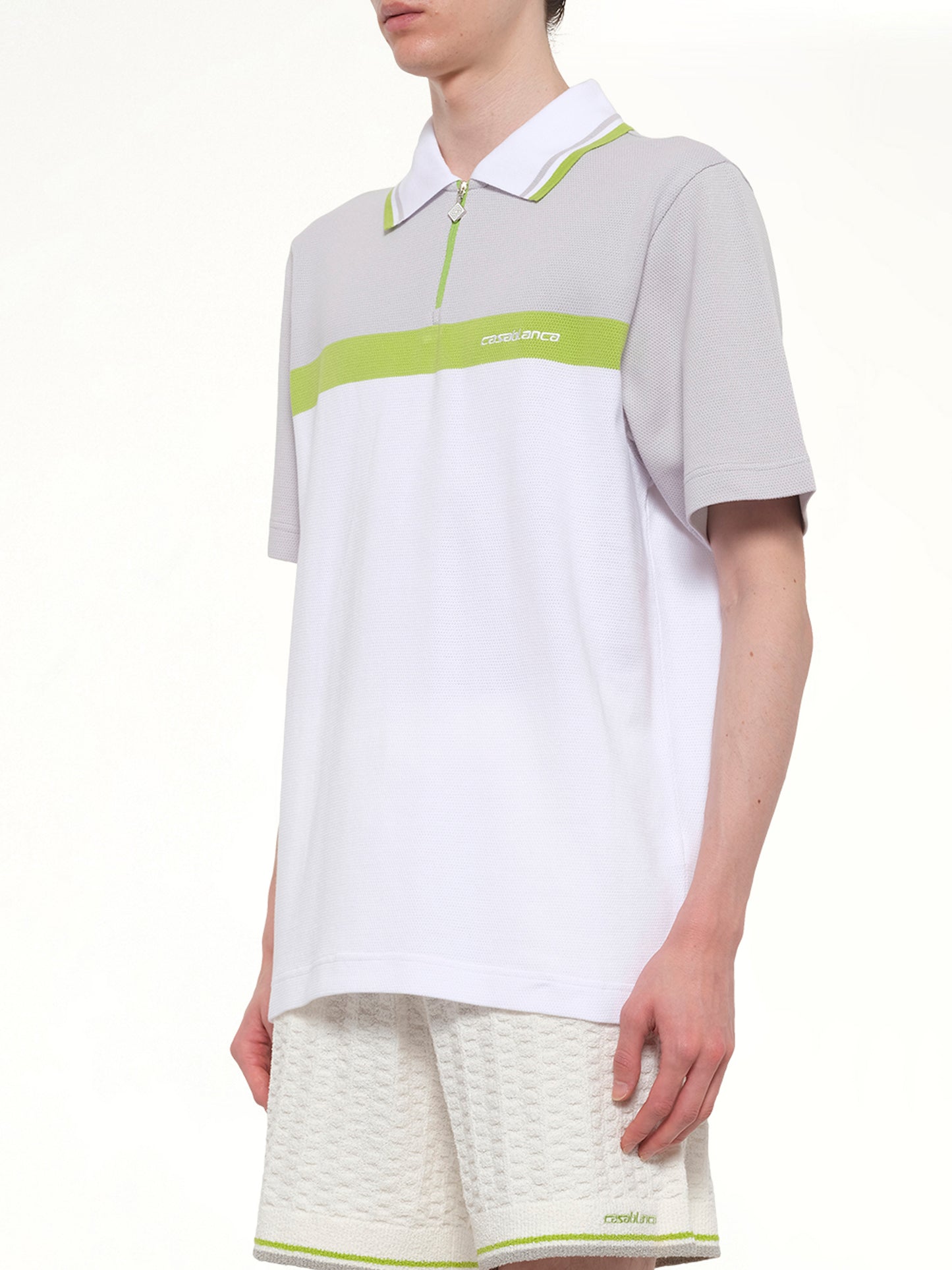 Quarter Zip Polo in Grey/White