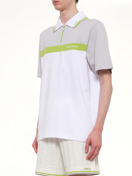 Quarter Zip Polo in Grey/White