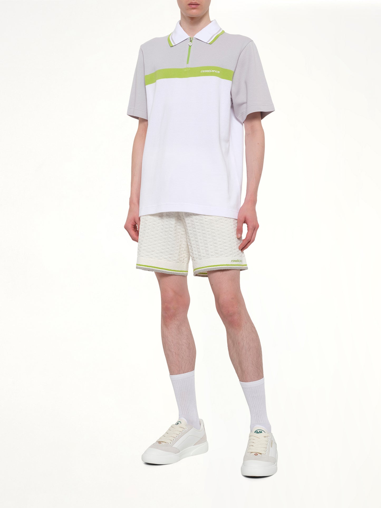 Quarter Zip Polo in Grey/White