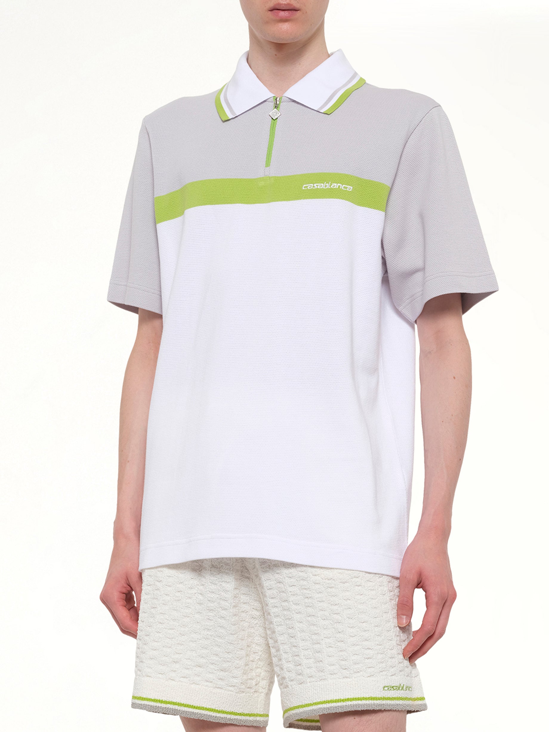 Quarter Zip Polo in Grey/White