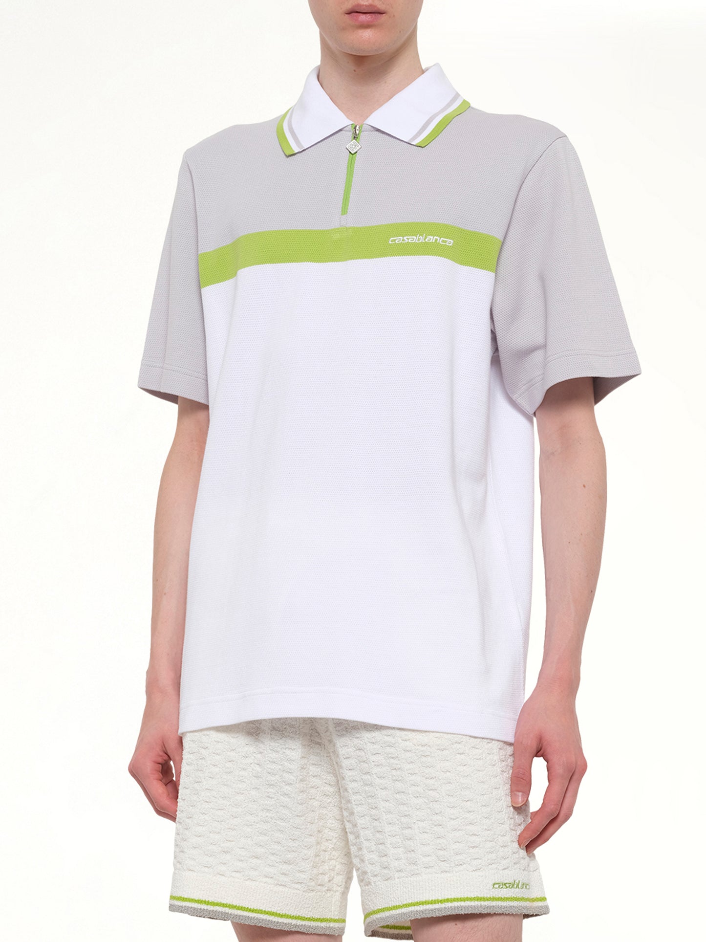 Quarter Zip Polo in Grey/White