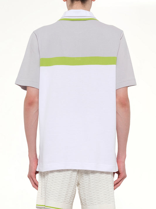 Quarter Zip Polo in Grey/White