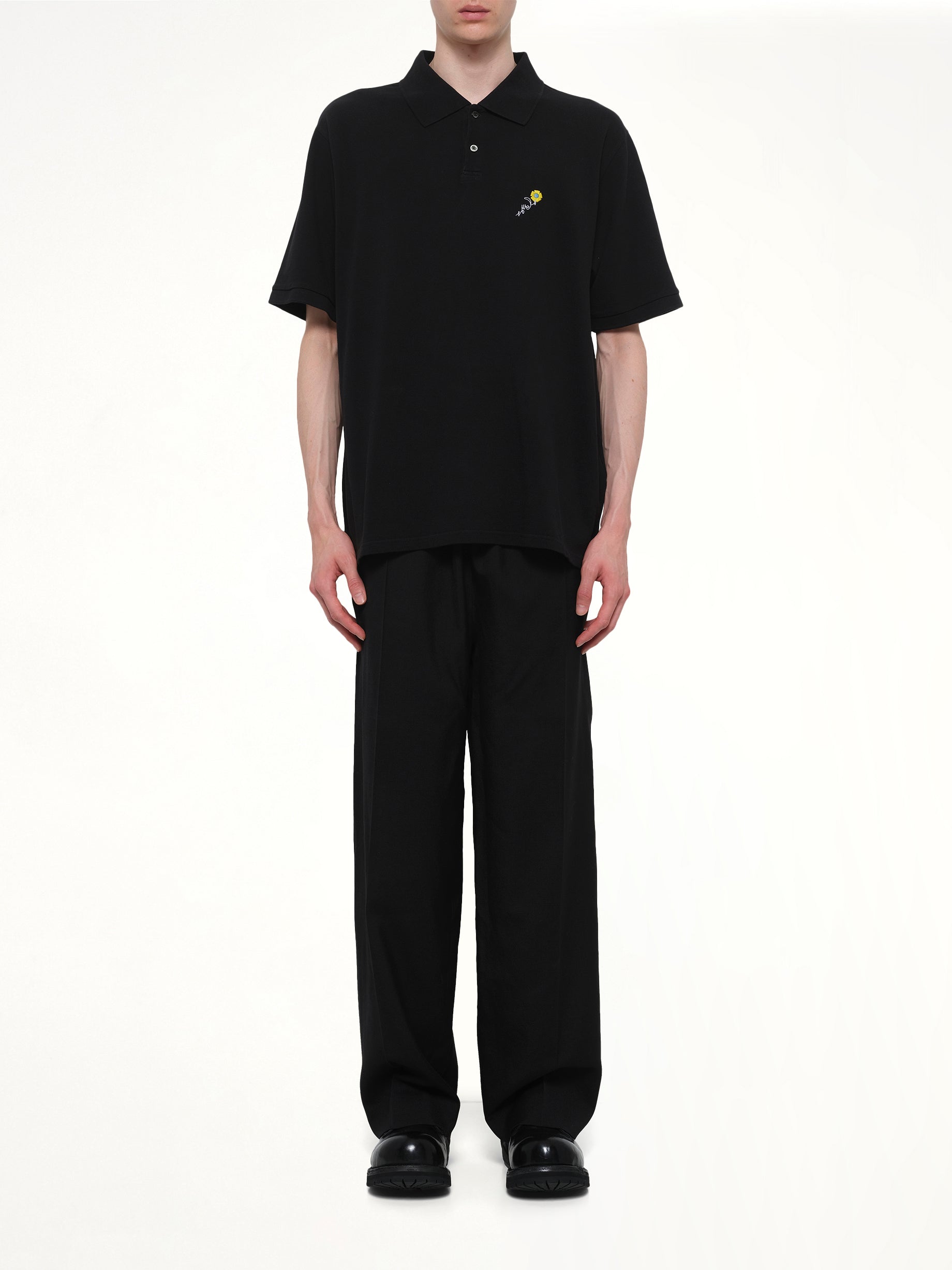 VOWELS S/S Pique Polo in Black Model View from MARAIS