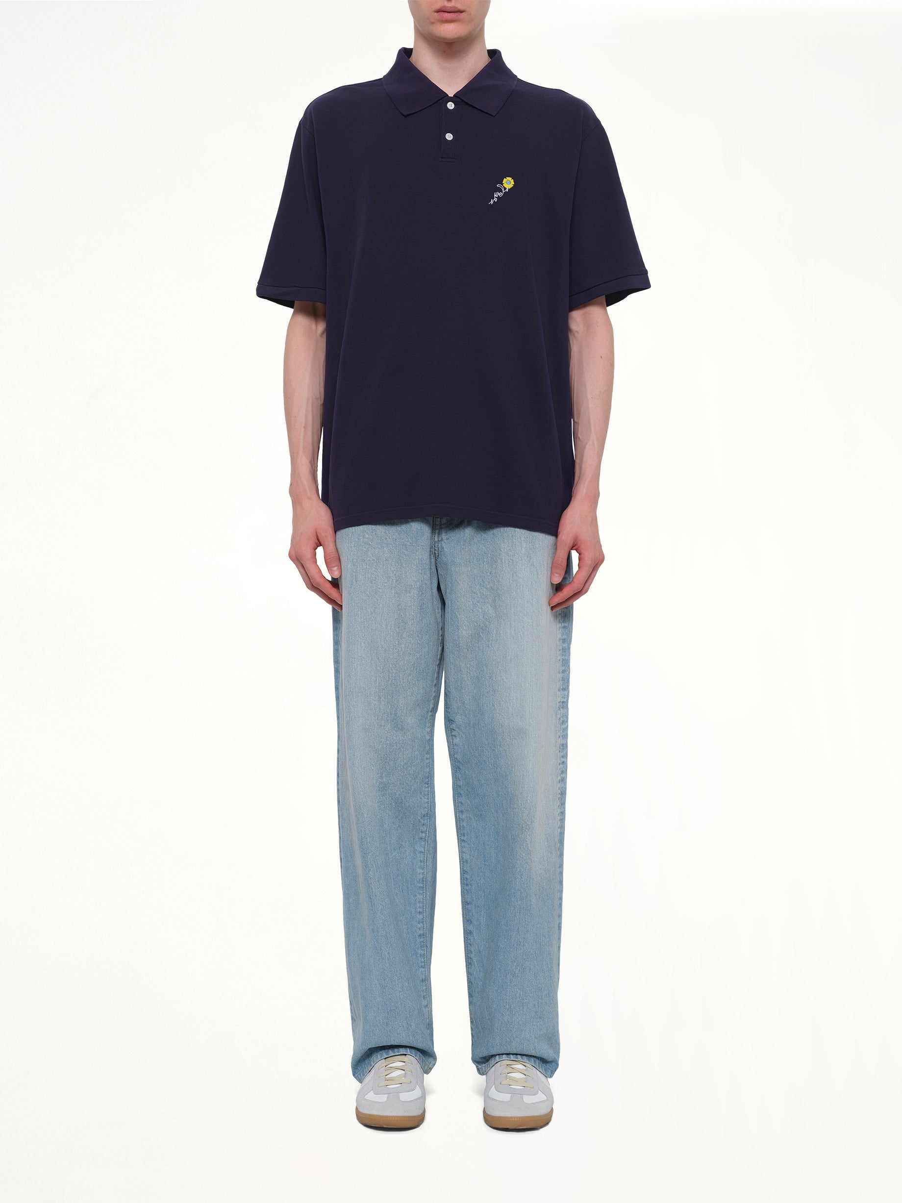 VOWELS S/S Pique Polo in Navy Model View from MARAIS