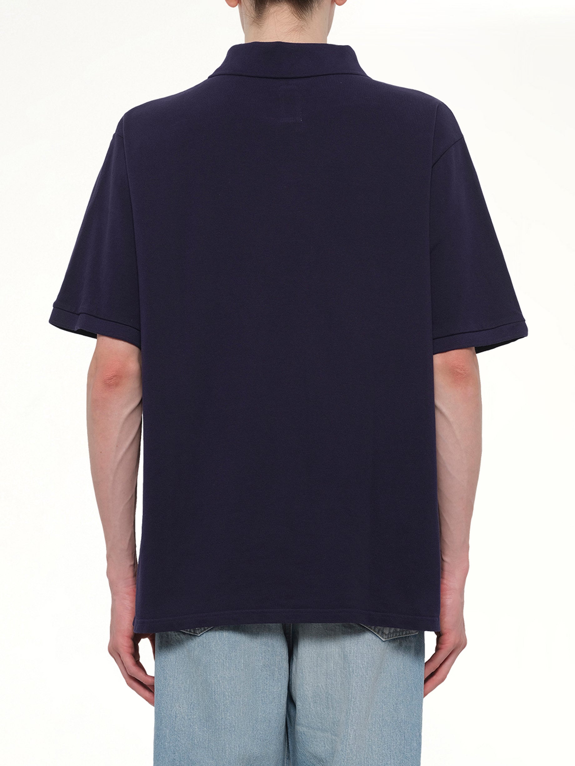 VOWELS S/S Pique Polo in Navy Back View from MARAIS