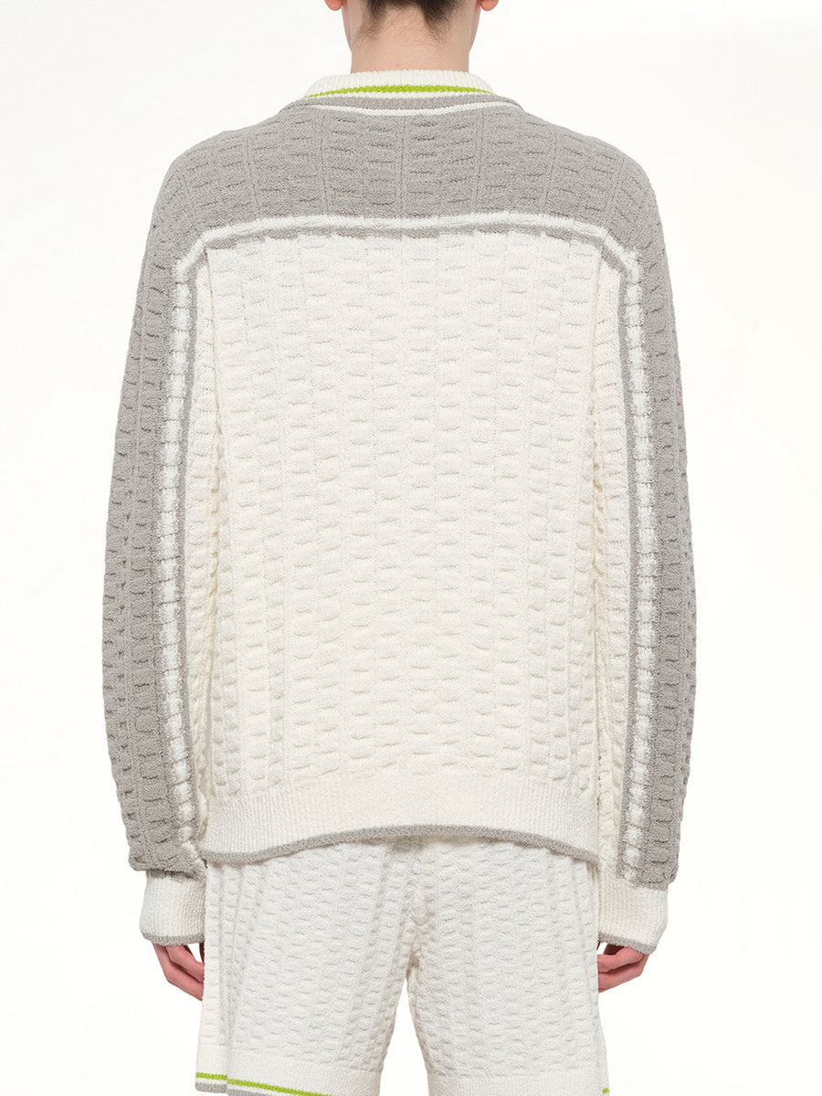 Tennis Boucle Long Sleeve Polo Shirt in White
