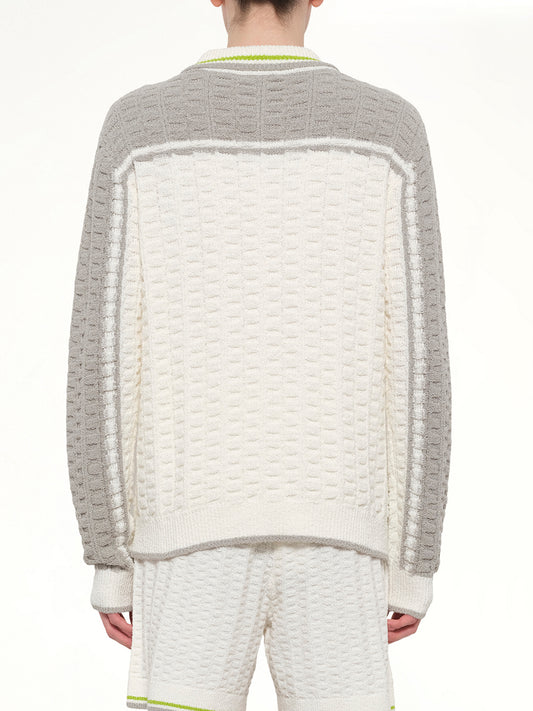 Tennis Boucle Long Sleeve Polo Shirt in White