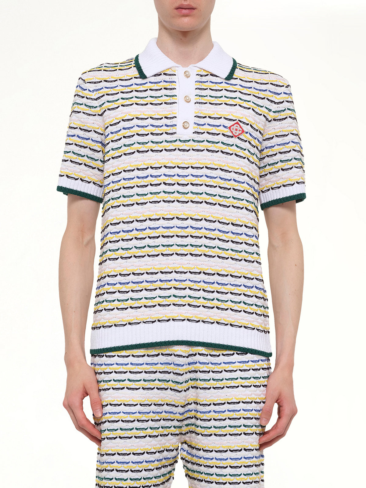 Tuck Stitch Polo Shirt in White