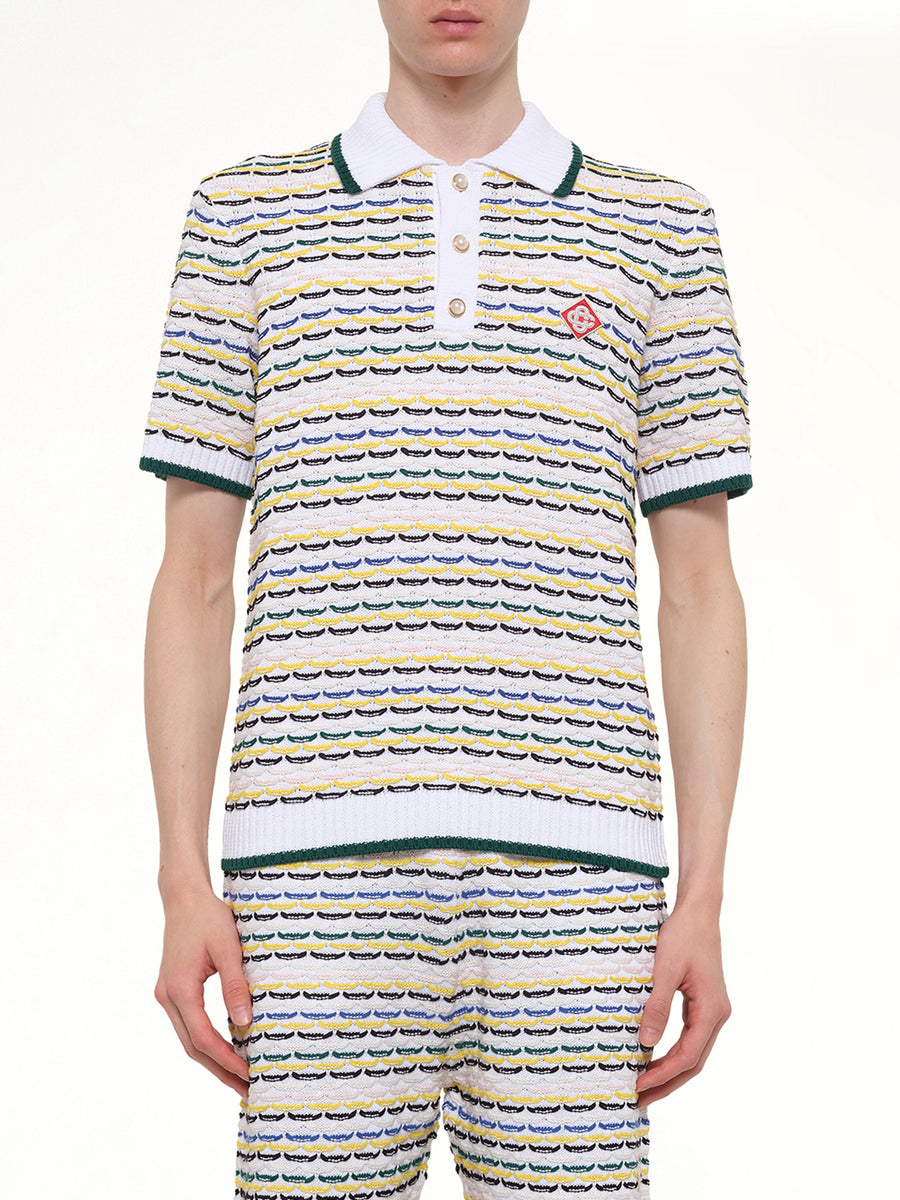 Tuck Stitch Polo Shirt in White