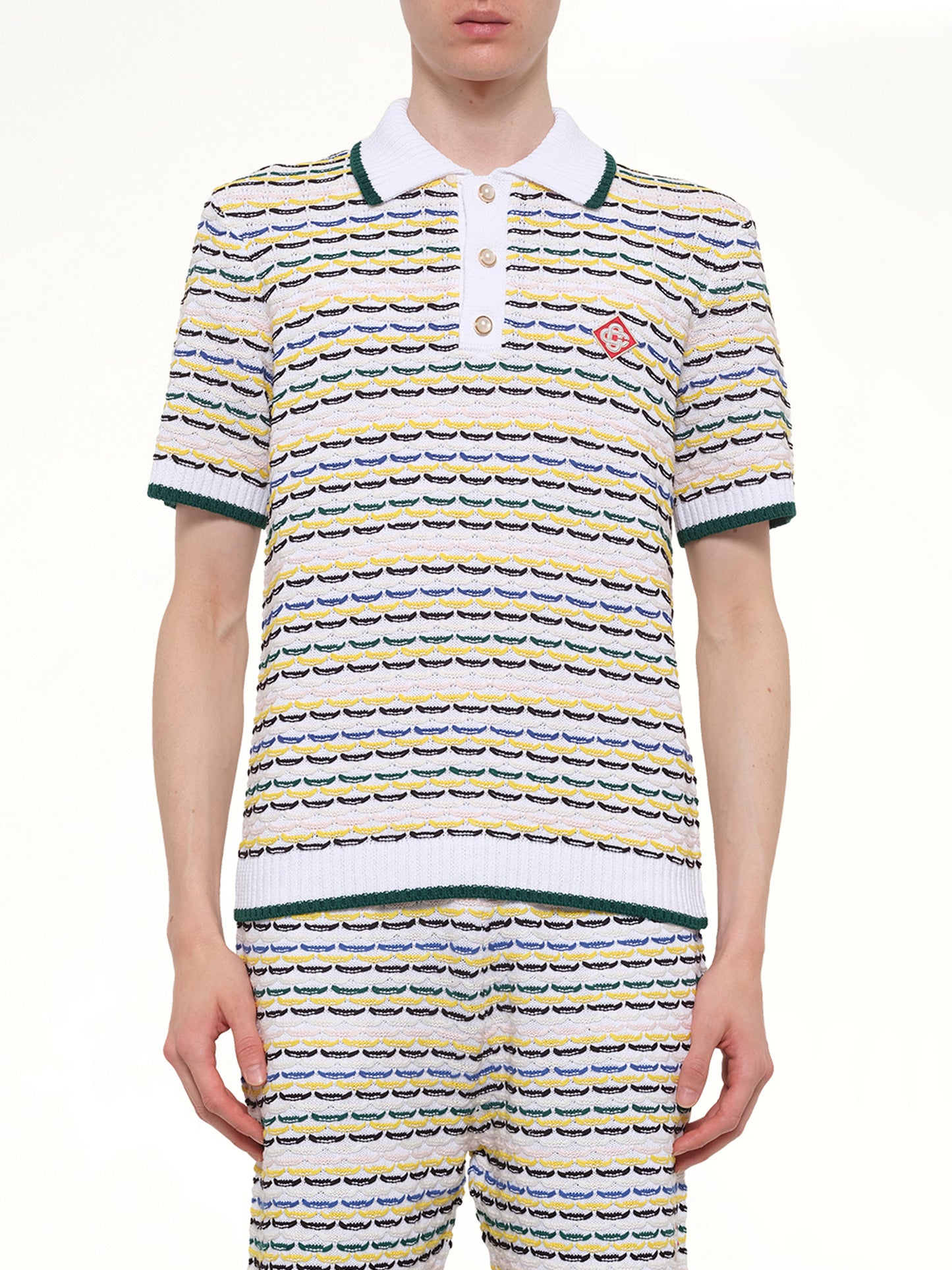 Tuck Stitch Polo Shirt in White