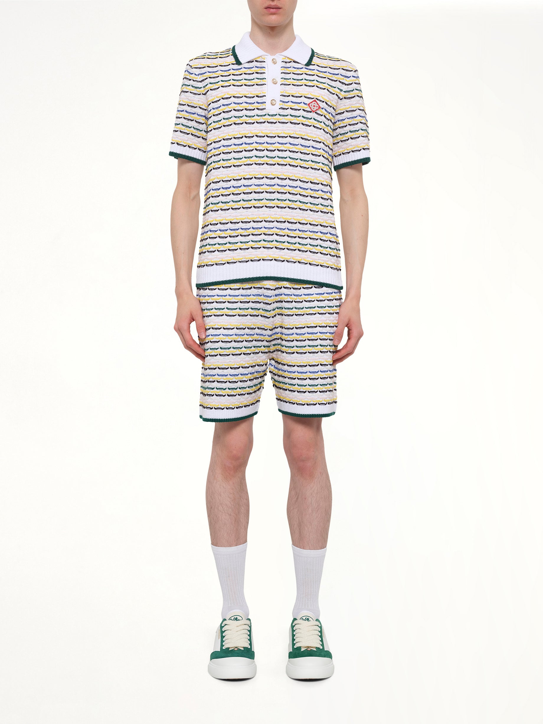 CASABLANCA Tuck Stitch Polo Shirt in White Model View from MARAIS