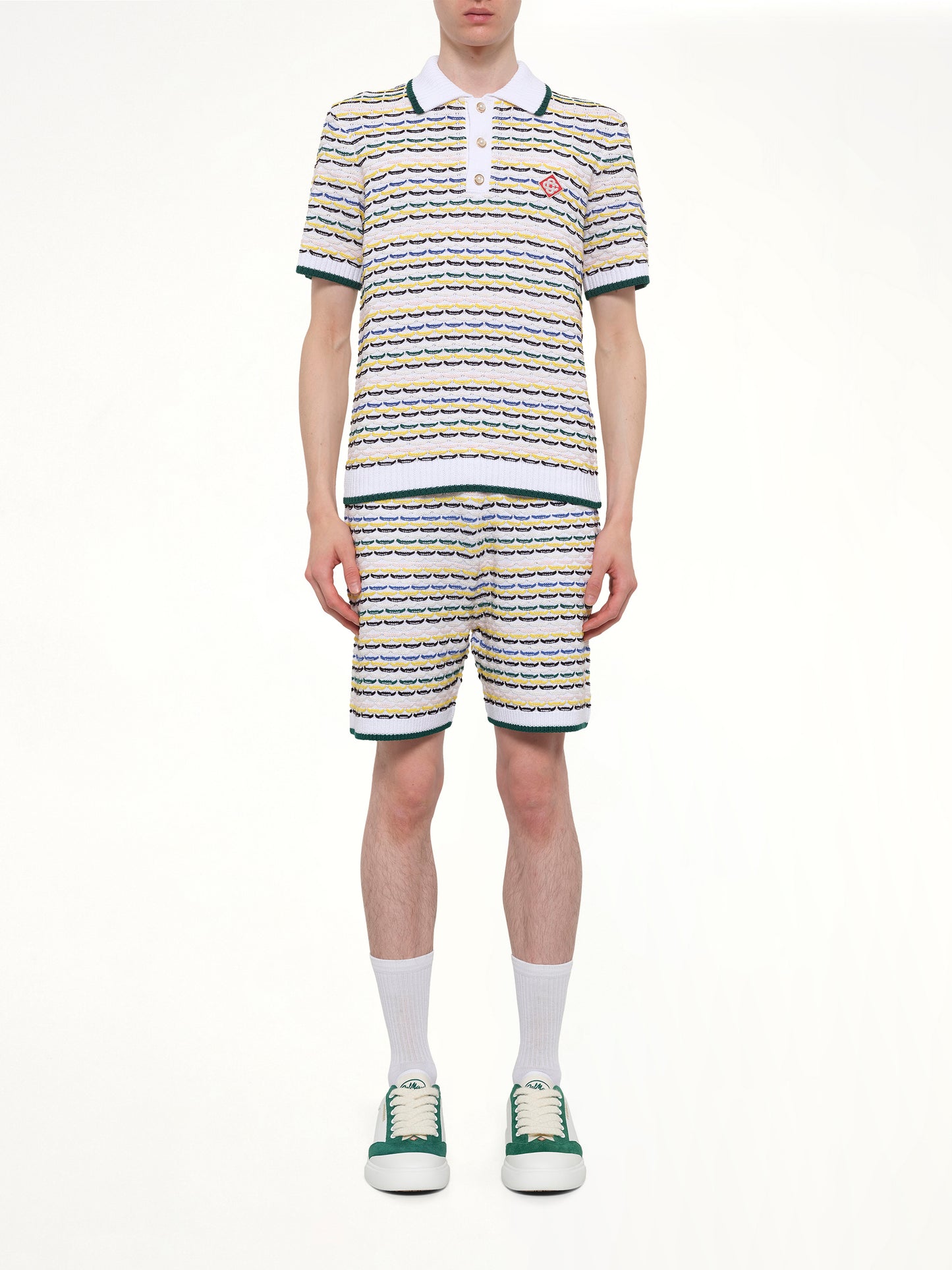 Tuck Stitch Polo Shirt in White