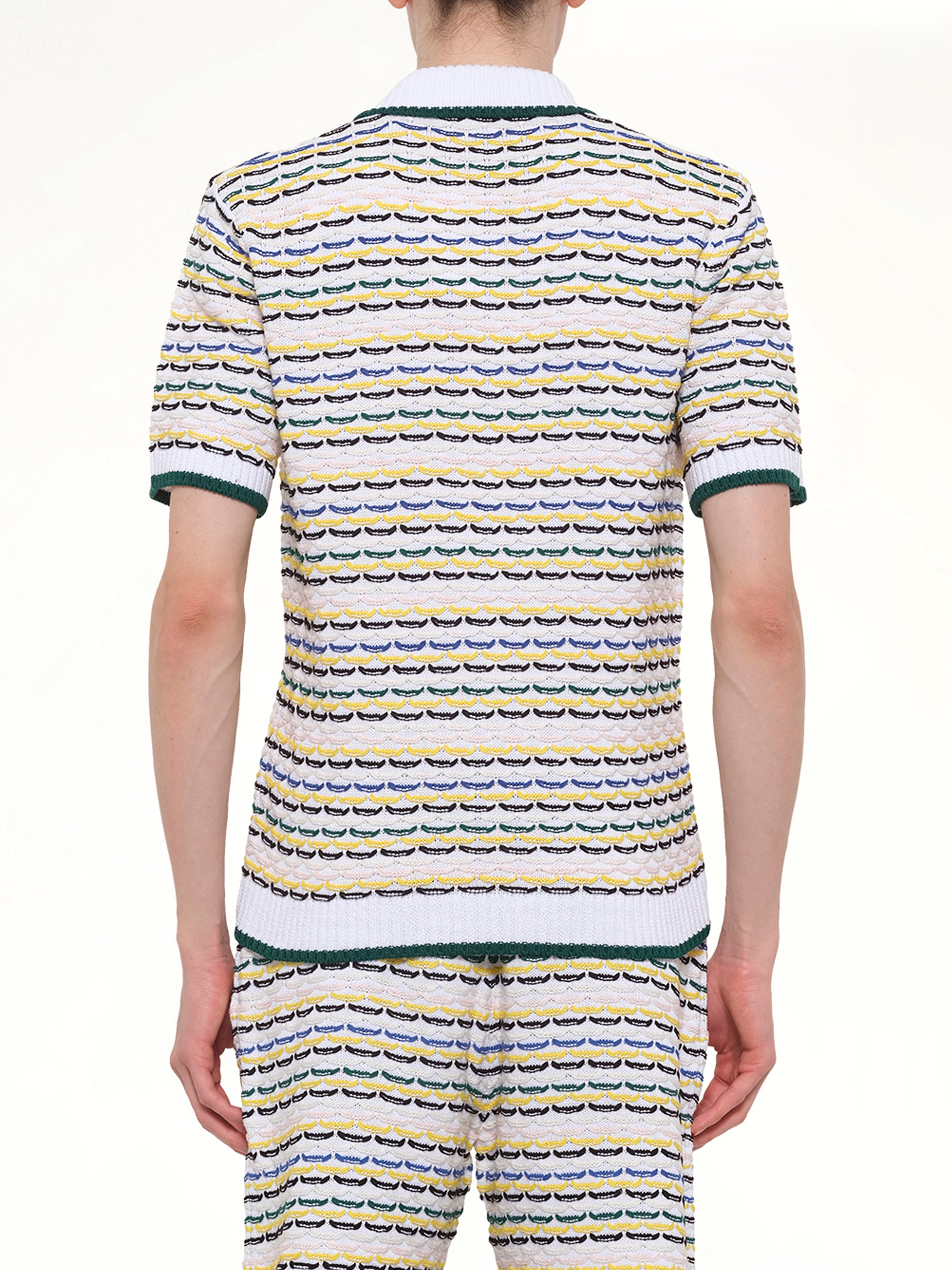 CASABLANCA Tuck Stitch Polo Shirt in White Back View from MARAIS