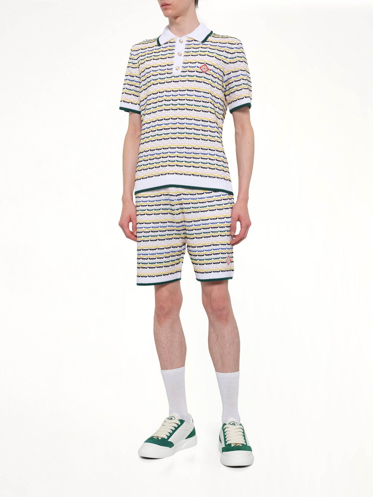 Tuck Stitch Polo Shirt in White