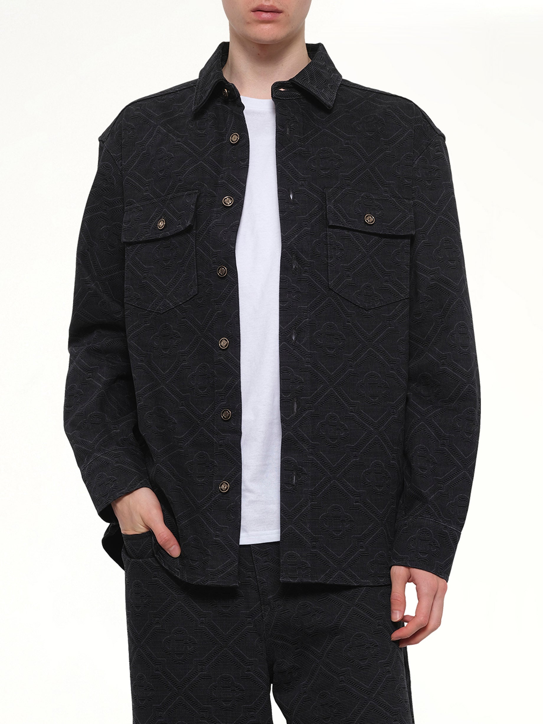 CASABLANCA Laser Monogram Denim Shirt in Black Detail Shot from MARAIS