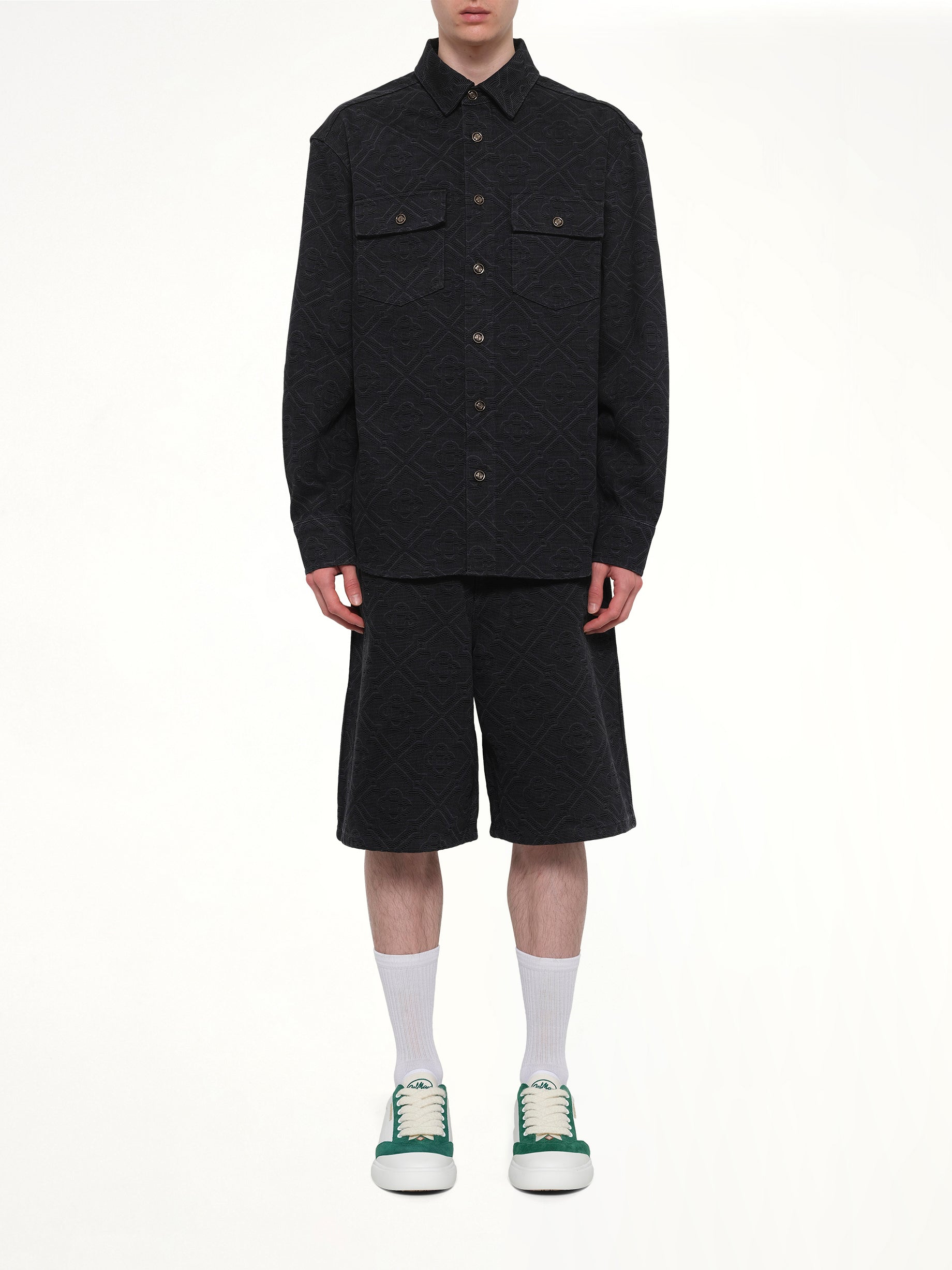 CASABLANCA Laser Monogram Denim Shirt in Black Model View from MARAIS