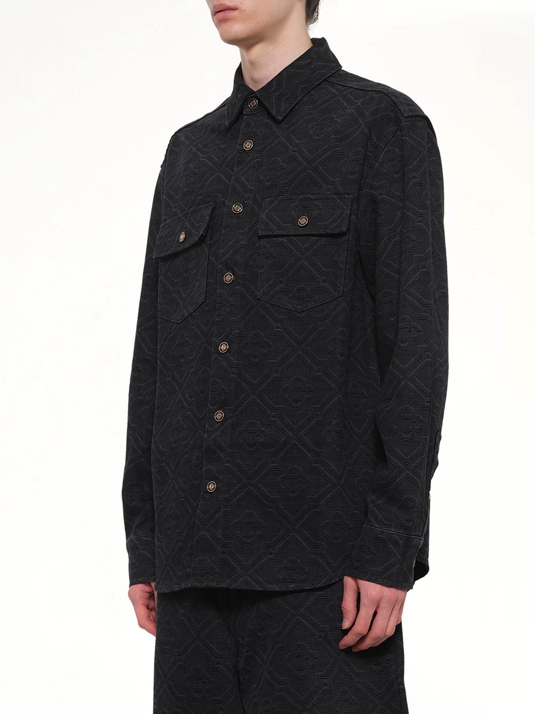 CASABLANCA Laser Monogram Denim Shirt in Black Side View from MARAIS