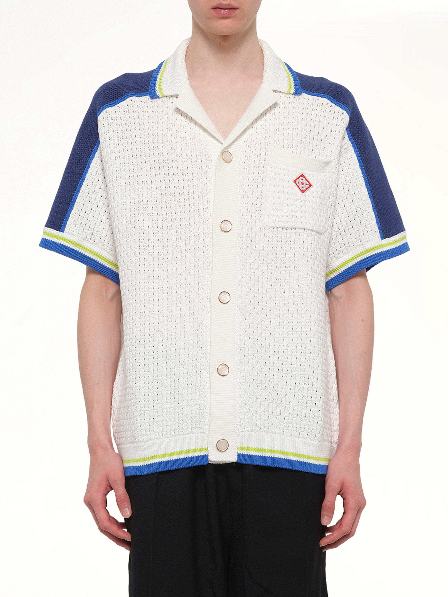 Crochet Shirt in Navy/White